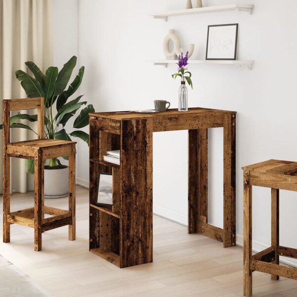 Antik fa színű szerelt fa bárasztal tárolókkal 102x50x103,5 cm
