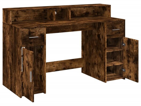 Füstös tölgy színű szerelt fa íróasztal LED-ekkel 140x55x91 cm