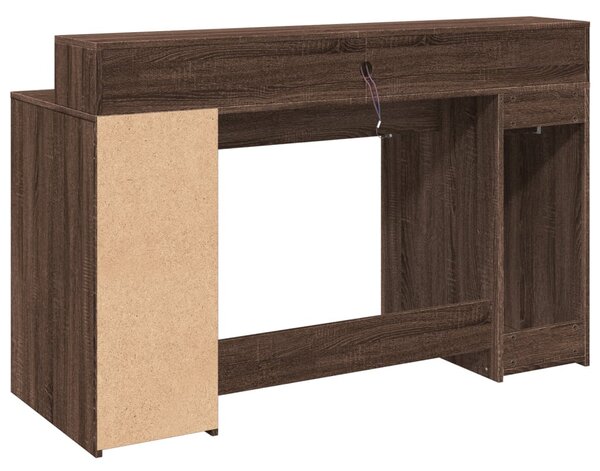 Barna tölgy színű szerelt fa íróasztal LED-ekkel 140x55x91 cm