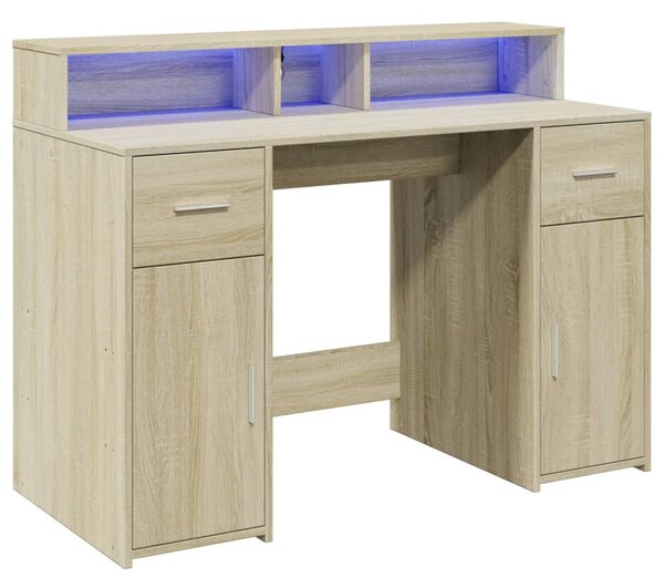 Sonoma tölgy színű szerelt fa íróasztal LED-ekkel 120x55x91 cm