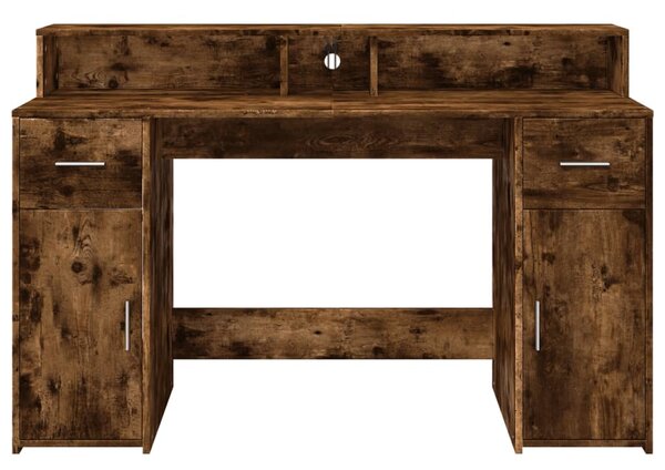 Füstös tölgy színű szerelt fa íróasztal LED-ekkel 140x55x91 cm