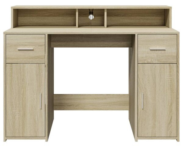 Sonoma tölgy színű szerelt fa íróasztal LED-ekkel 120x55x91 cm