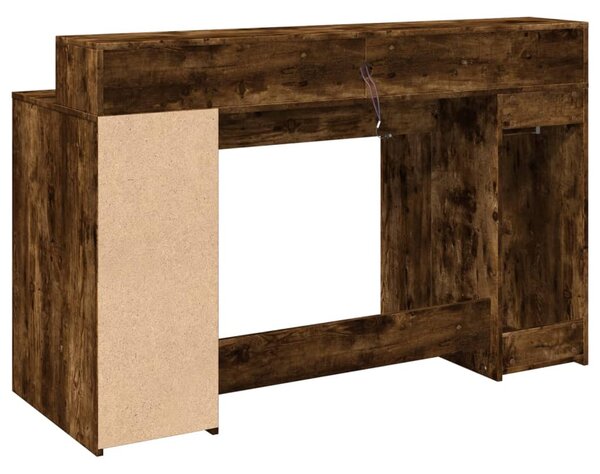 Füstös tölgy színű szerelt fa íróasztal LED-ekkel 140x55x91 cm