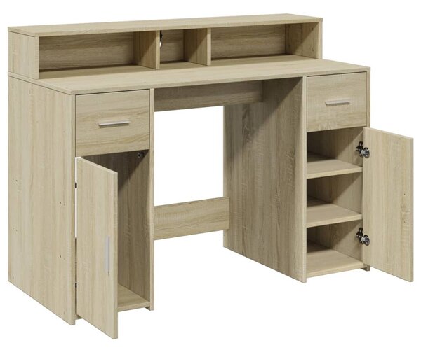 Sonoma tölgy színű szerelt fa íróasztal LED-ekkel 120x55x91 cm