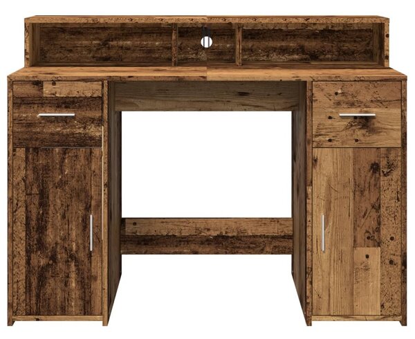 Antik fa színű szerelt fa íróasztal LED-ekkel 120 x 55 x 91 cm