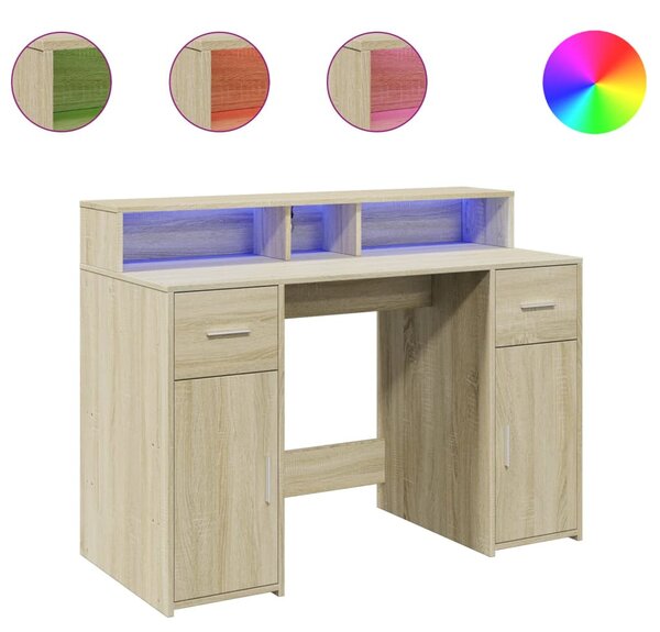 Sonoma tölgy színű szerelt fa íróasztal LED-ekkel 120x55x91 cm