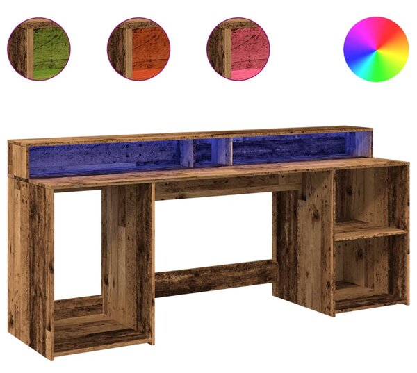 Antik fa színű szerelt fa íróasztal LED-ekkel 200 x 55 x 91 cm