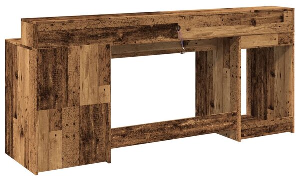 Antik fa színű szerelt fa íróasztal LED-ekkel 200 x 55 x 91 cm