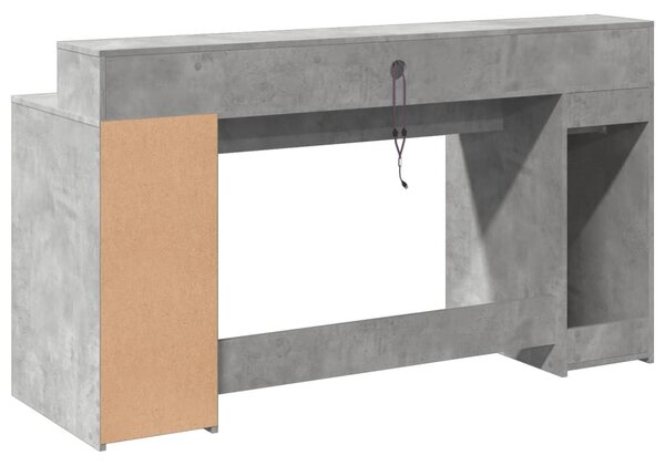 Betonszürke szerelt fa íróasztal LED-világítással 160x55x91 cm