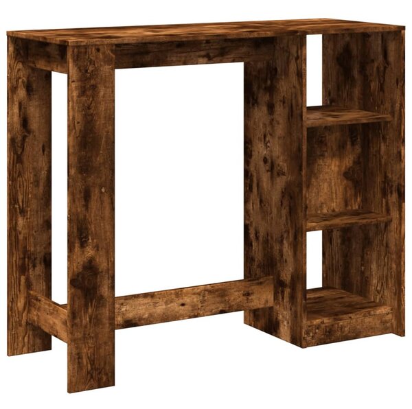 Füstös tölgy színű szerelt fa bárasztal polccal 124x46x103,5 cm