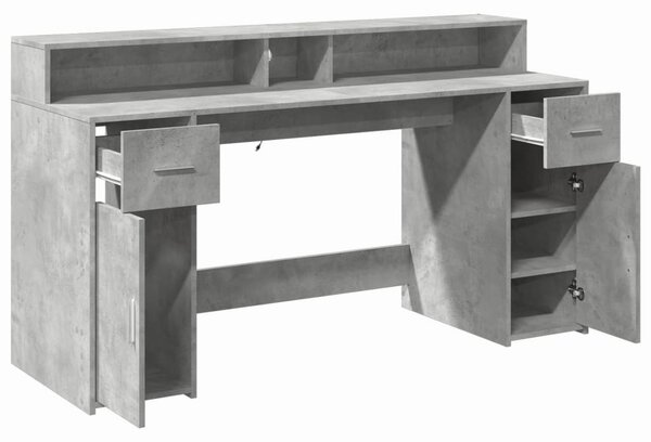 Betonszürke szerelt fa íróasztal LED-világítással 160x55x91 cm