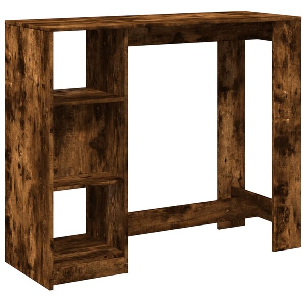 Füstös tölgy színű szerelt fa bárasztal polccal 124x46x103,5 cm
