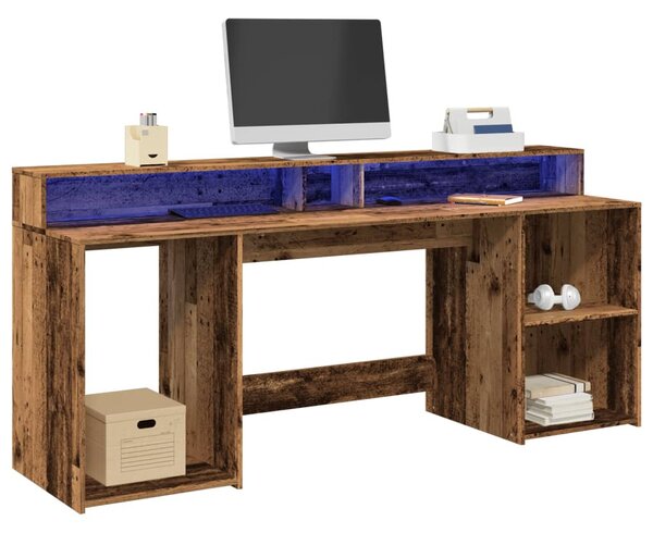 Antik fa színű szerelt fa íróasztal LED-ekkel 200 x 55 x 91 cm