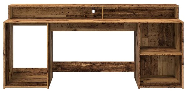 Antik fa színű szerelt fa íróasztal LED-ekkel 200 x 55 x 91 cm
