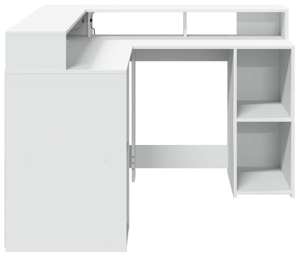 Fehér szerelt fa íróasztal LED-világítással 130 x 130 x 91 cm