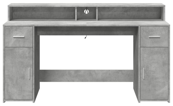 Betonszürke szerelt fa íróasztal LED-világítással 160x55x91 cm