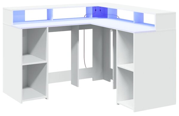 Fehér szerelt fa íróasztal LED-világítással 130 x 130 x 91 cm