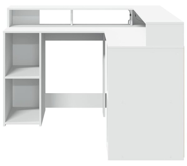 Fehér szerelt fa íróasztal LED-világítással 130 x 130 x 91 cm