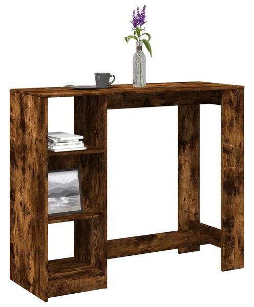 Füstös tölgy színű szerelt fa bárasztal polccal 124x46x103,5 cm
