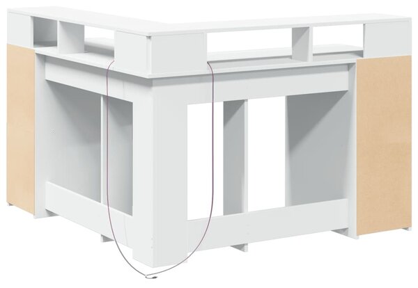 Fehér szerelt fa íróasztal LED-világítással 130 x 130 x 91 cm