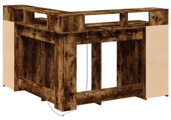Füstös tölgy színű szerelt fa íróasztal LED-ekkel 130x130x91 cm