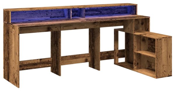 Antik fa színű szerelt fa íróasztal LED-ekkel 200 x 104 x 91 cm