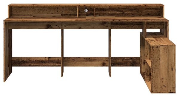 Antik fa színű szerelt fa íróasztal LED-ekkel 200 x 104 x 91 cm