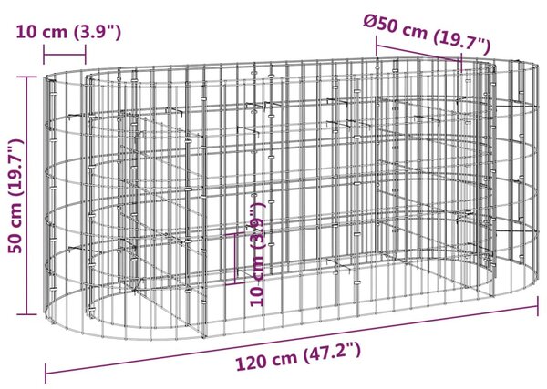 VidaXL horganyzott vas gabion magaságyás 120 x 50 x 50 cm
