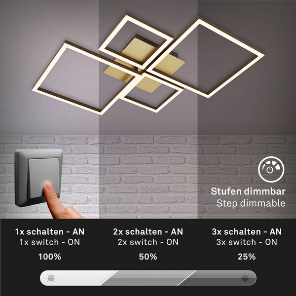 Briloner LED mennyezeti lámpa Keret, arany, fényerőszabályozható, 4 lámpával, dimmelhető, Sárgaréz / arany, Nappali / Étkező, fém, Modern