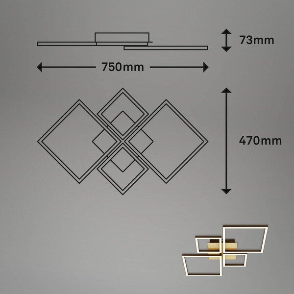 Briloner LED mennyezeti lámpa Keret, arany, fényerőszabályozható, 4 lámpával, dimmelhető, Sárgaréz / arany, Nappali / Étkező, fém, Modern