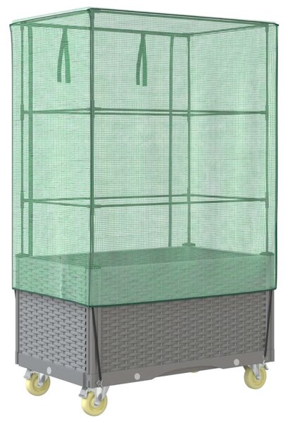 Rattan megjelenésű magaságyás borítással/kerékkel 80x50x182 cm