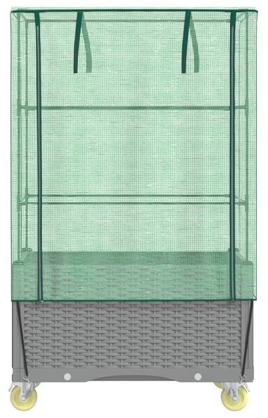 Rattan megjelenésű magaságyás borítással/kerékkel 80x50x182 cm
