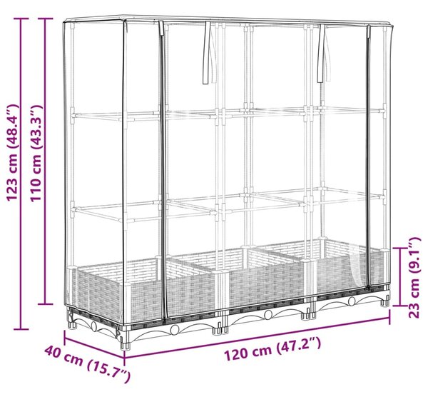 Rattan megjelenésű magaságyás melegháztakaróval 120x40x123 cm