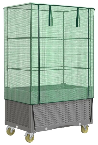 Rattan megjelenésű magaságyás borítással/kerékkel 80x50x182 cm