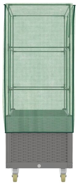 Rattan megjelenésű magaságyás borítással/kerékkel 80x50x182 cm