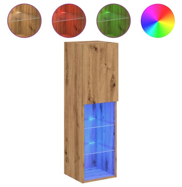 2 db kézműves tölgy TV-szekrény LED-lámpákkal 30,5x30x102 cm