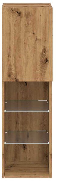 2 db kézműves tölgy TV-szekrény LED-lámpákkal 30,5x30x102 cm
