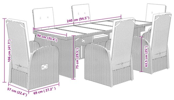 VidaXL Polyrattan Kerti Étkezőgarnitúra - 7 részes, Szürke