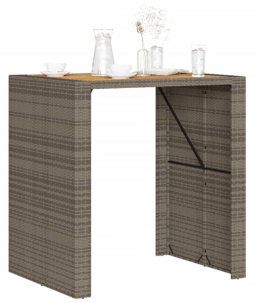 Szürke polyrattan kerti bárasztal akácfa lappal 105x80x110 cm
