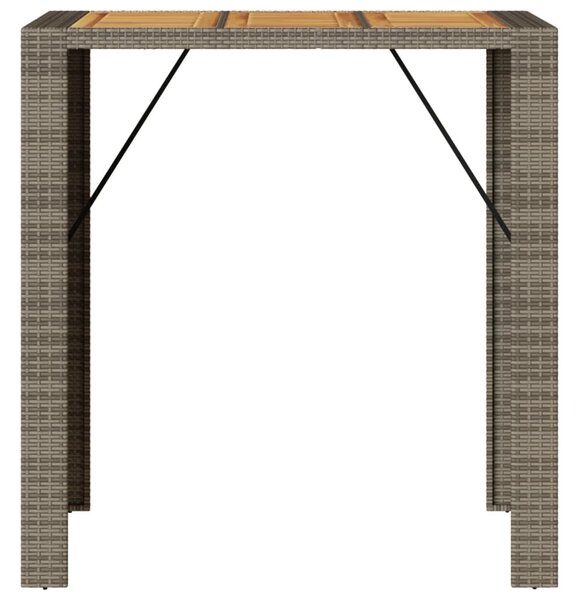 Szürke polyrattan kerti bárasztal akácfa lappal 105x80x110 cm