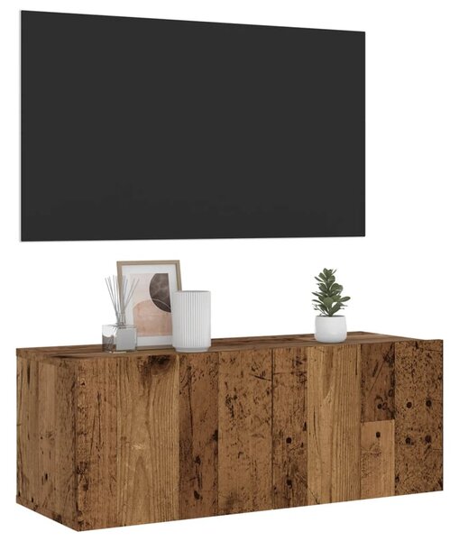 Antik fa színű szerelt fa fali TV-szekrény 80 x 30 x 30 cm