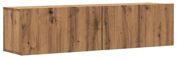 Kézműves tölgy színű szerelt fa fali TV-szekrény 120x30x30 cm