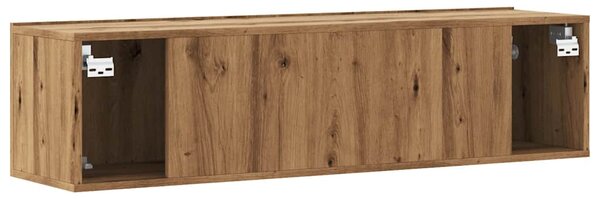 Kézműves tölgy színű szerelt fa fali TV-szekrény 120x30x30 cm