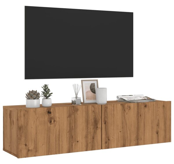 Kézműves tölgy színű szerelt fa fali TV-szekrény 120x30x30 cm