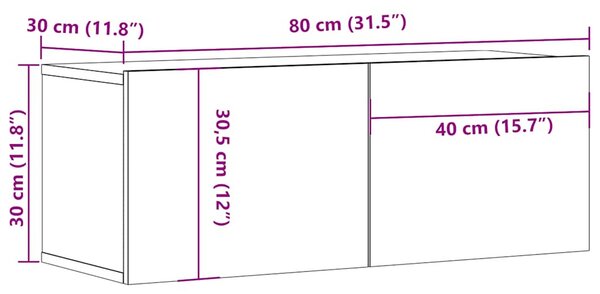Antik fa színű szerelt fa fali TV-szekrény 80 x 30 x 30 cm