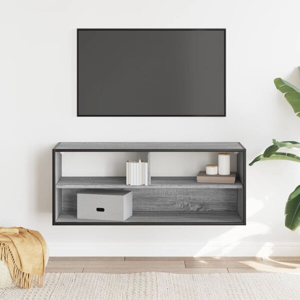 Szürke sonoma színű szerelt fa és fém TV-szekrény 100x31x39,5cm