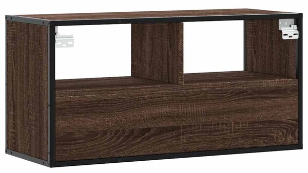 Barna tölgy színű szerelt fa és fém TV-szekrény 80x31x39,5 cm