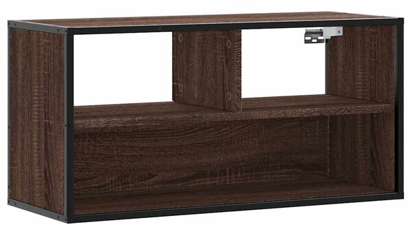 Barna tölgy színű szerelt fa és fém TV-szekrény 80x31x39,5 cm