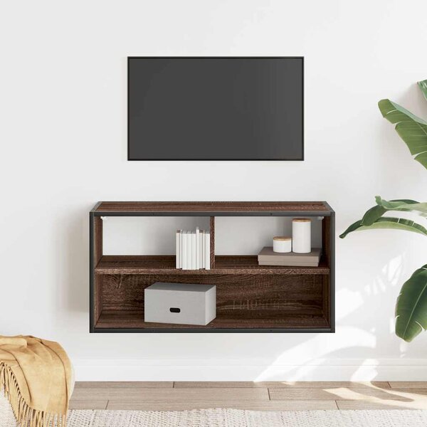 Barna tölgy színű szerelt fa és fém TV-szekrény 80x31x39,5 cm