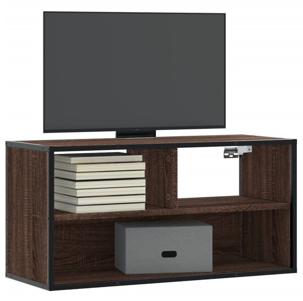 Barna tölgy színű szerelt fa és fém TV-szekrény 80x31x39,5 cm
